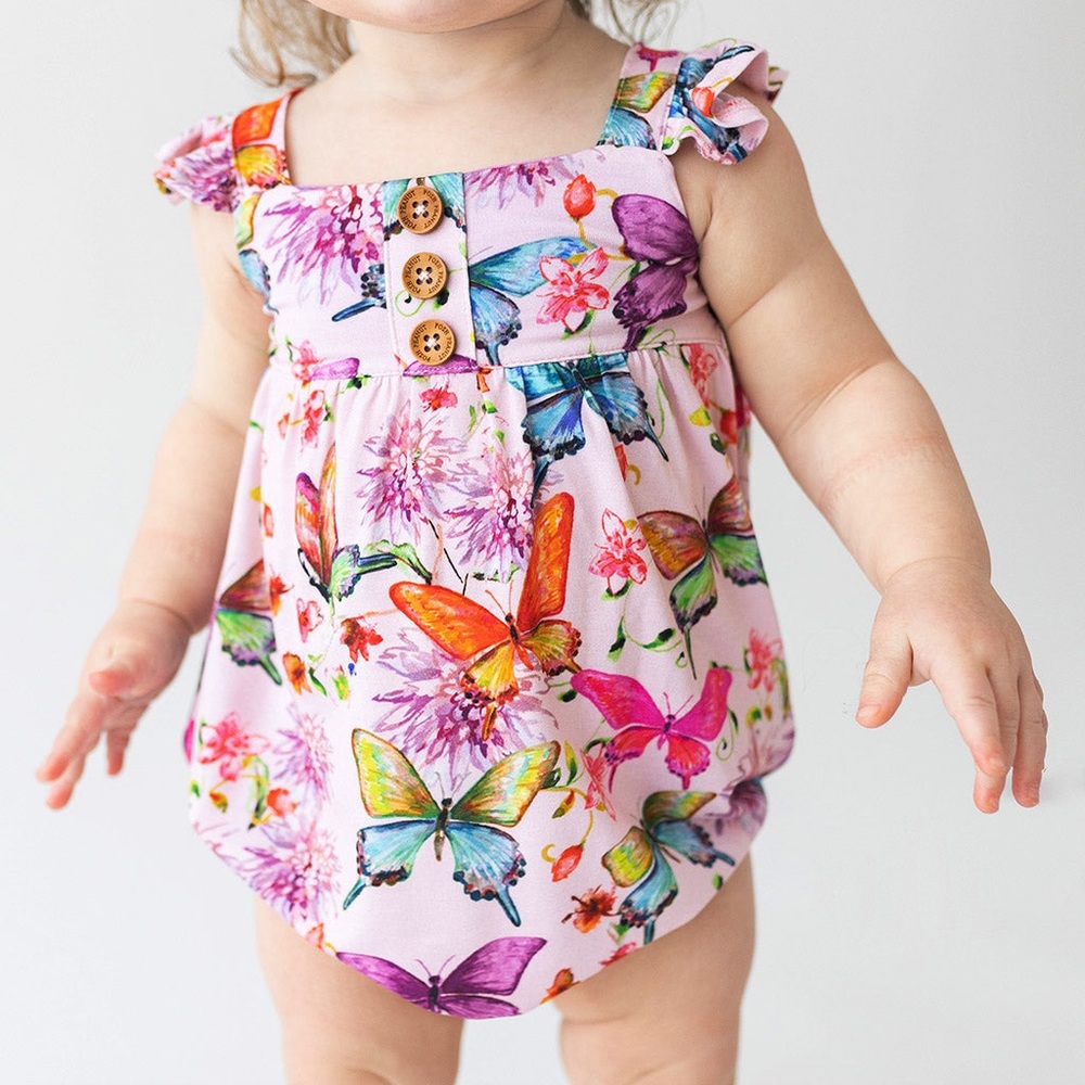Posh Peanut Ruffled Cap Sleeve Henley Bubble Romper Sz 12-18 mo